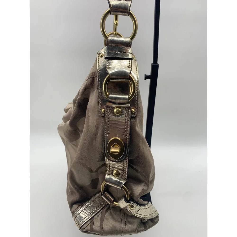 Y2K Vintage Coach Signature Carly HOBO Metallic Gold/Light Brown Canvas 13014